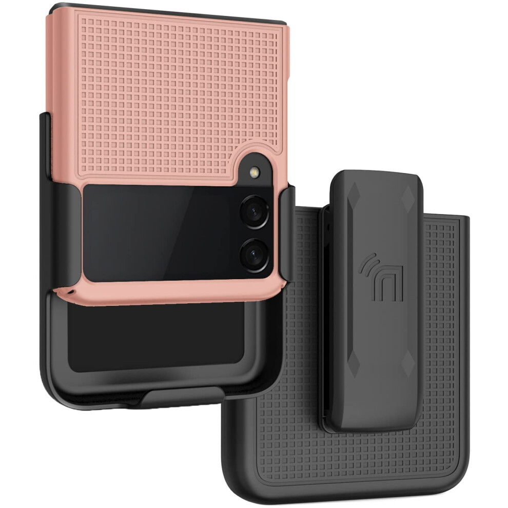 De Naakte Bij Case With Clip For Galaxy Z Flip 3 5G Nakedcellphone [Grid Texture] Slim Hard Shell Cover And [Rotating/Ratchet] Belt Hip Holster For Samsung Z Flip3