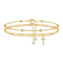 Ankelarmbånd til kvinder t indledende ankllet 14k guldbelagt Dainty justerbar lagdelte indledende anklets sæt perleret kæde figaro kæde med bogst