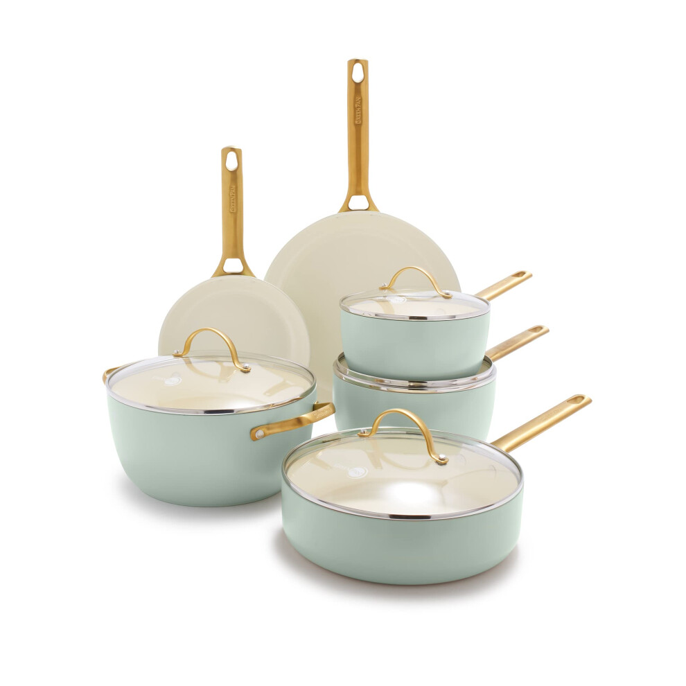 GreenPan Reserve Hard Anodized Healthy Ceramic Nonstick 10 Piece Cookware Pots and Pans Set  Gold-Tone Stainless Steel Handles  PFAS & PFOA-Free  Dish
