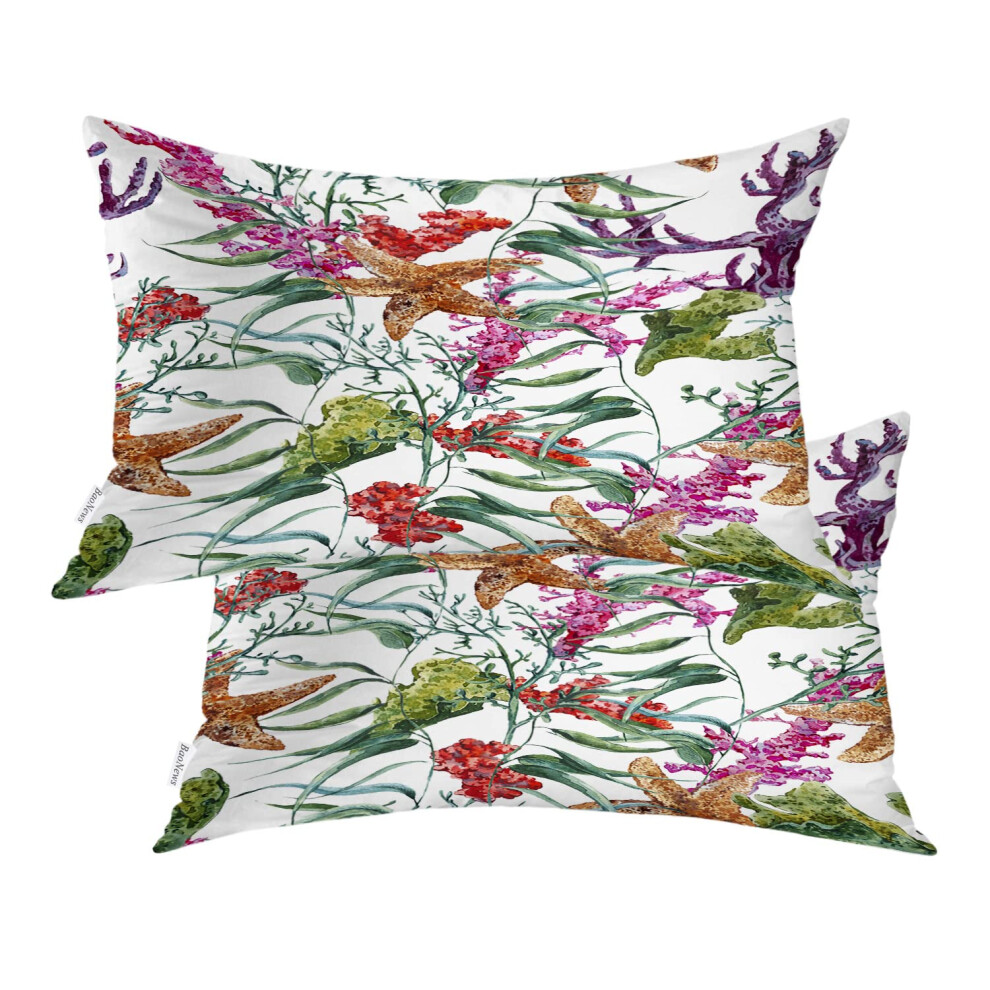 BaoNews Housses de coussin nautiques corail motif aquarelle vie marine avec algues    toiles de mer lombaire 12 x 20 pouces housses de coussin d   co