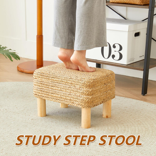 Reposapi   s otomano ALeesing rectangular de algas marinas naturales con patas de madera, tejido a mano, multifuncional, moderno, para sof   , mesa a 2