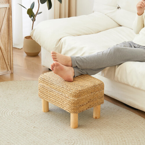 Reposapi   s otomano ALeesing rectangular de algas marinas naturales con patas de madera, tejido a mano, multifuncional, moderno, para sof   , mesa a 1
