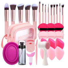 33-delige make-up foundationborstels gereedschapsset met sponzen wimperkrullers poederdonsjes siliconen waskommen ooghulpmiddelen nano-spuitflessen e
