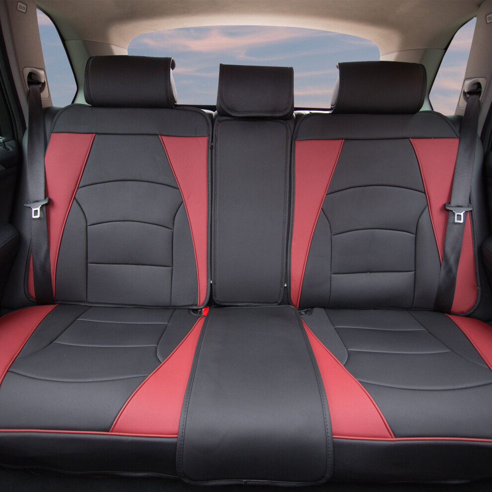 Fh Group Car Seat Cover For Back Seat Faux Leather - Universal Fit Rear Seat Covers For Cars With Rear Split Bench Car Seat Cushions Burgundy/Black 842319102453