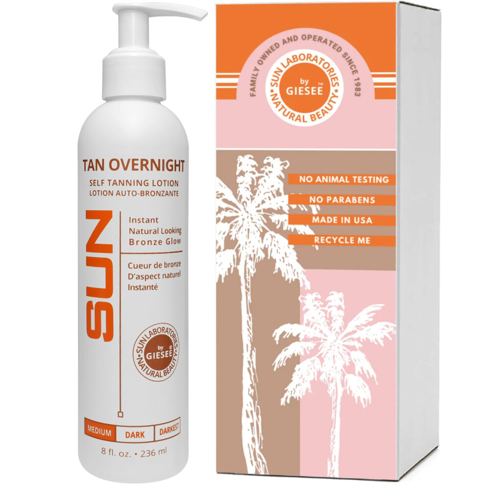 Sun Laboratories By Giesee Tan Overnight Sunless Tanning Lotion 8 Oz - Self Tanner Self Tanning Lotion Face Tanner - Natural Long Lasting Instant