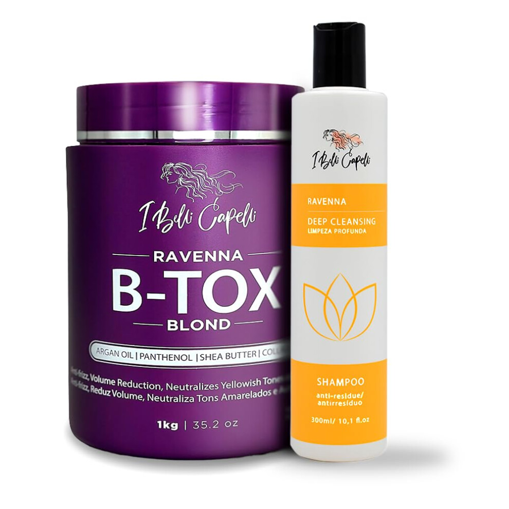 Capelli New York I Belli Capelli Ravenna Blond B-Tox Hair Treatment Kit- Hair B-Tox 1Kg/35.02 Oz+ Anti-Residue Shampoo 300Ml/10.1 Fl.oz- Set Of B-Tox Capilar Para El C