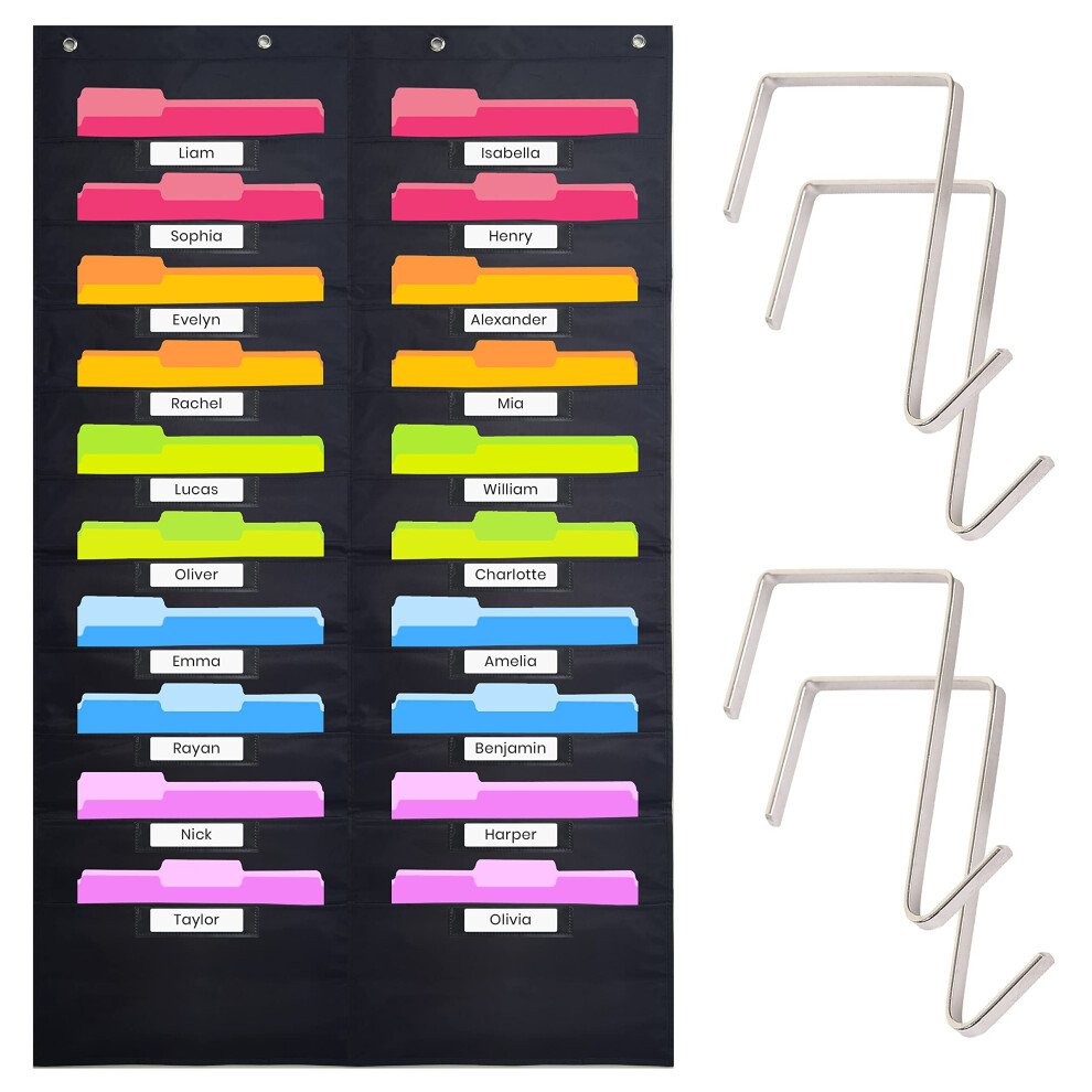 Hippo Heavy Duty Storage Pocket Chart For Classroom With 20 Nametag Pockets 4 Overdoor Hangers Included Hanging Wall File Organizer For File Folders Assi