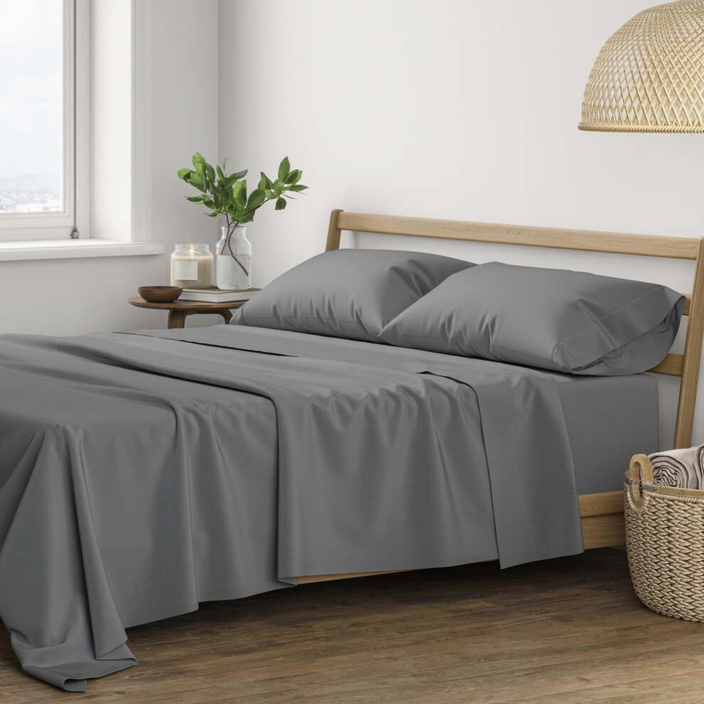 Draps Queen Size 400 fils au pouce carr  , 4 pi  ces, 100 % coton, rafra  chissants, en satin de coton, avec poche profonde, doux (gris fonc  )