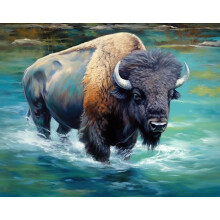 F-CANLAN Ronde volledige boor diamantschilderijset 5D DIY Buffalo diamantschilderij met edelsteen vee diamantkunstsets met diamanten stippen voor vol