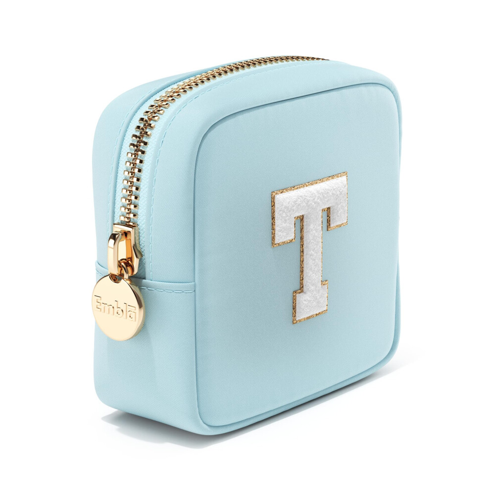 Trousse de maquillage Embla Preppy, trousse de maquillage de voyage mignonne avec initiale personnalisée, pochette zippée pour filles, sac à main