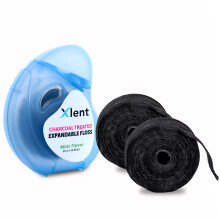Xlent Expandable Floss Treated Activated Charcoal Xylitol Natural Based Wax Fresh Mint Flag | 3 tæller (1 50 m flodblå beholder plus 2 50 m påfyl
