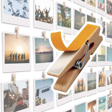 20 Pack Mini Self Adhesive Clips for Pictures - Beige Wood Clip Photo Holders for Wall Poster Hanger Photo Cards Hanging Display Board & Picture Boa