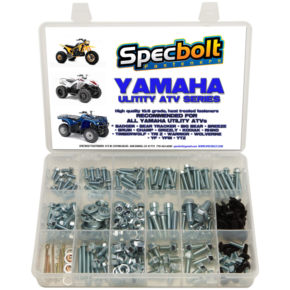 250pc Specbolt Bolt Kit for Yamaha Utility ATV Including All Grizzly Warrior Wolverine Big Bear Tracker Breeze Timberwolf Rhino YFM YTZ for Maintenanc