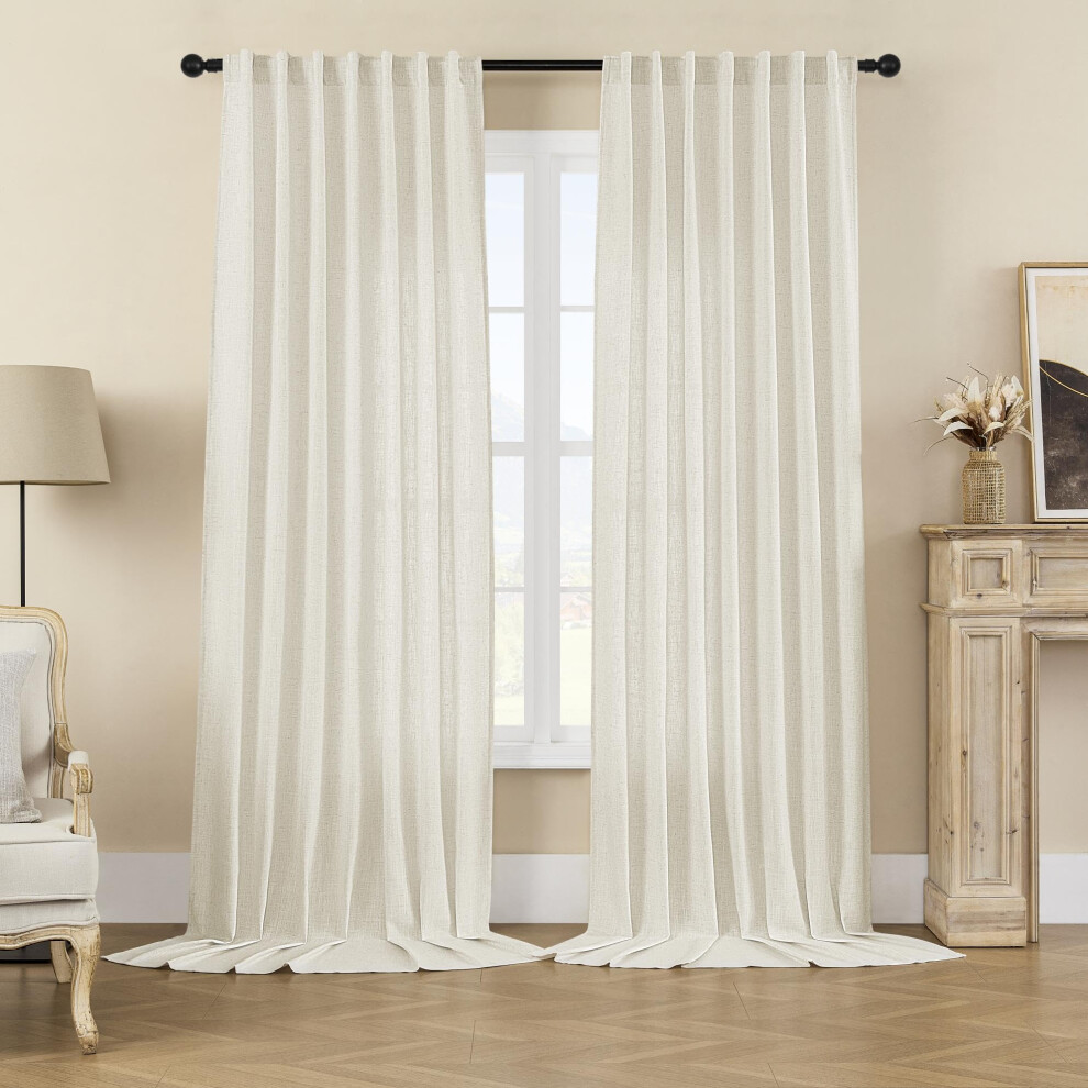 Joydeco Rideaux longs de 120 pouces Rideaux extra longs de 120 pouces pour le salon Rideaux en lin de 120 pouces de long Rideaux longs pour le sa