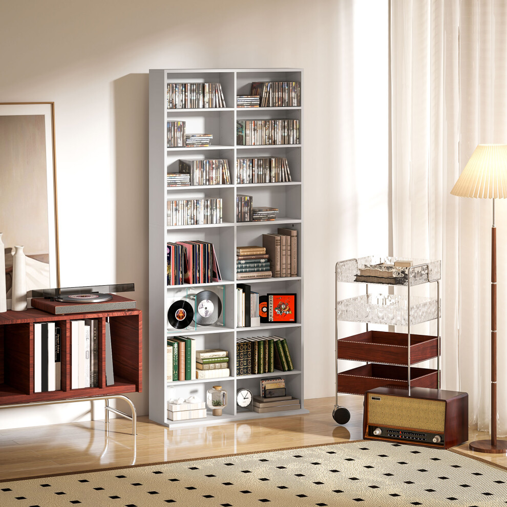 HOMCOM 640 CD Storage Unit 360 DVD Storage Tower w/ 18 Compartments White