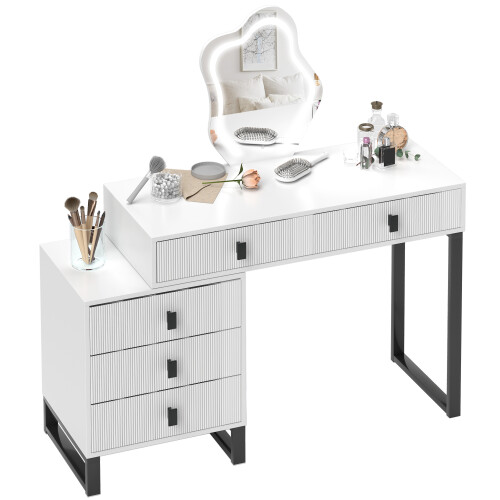 Homcom HOMCOM Dressing Table with LED Leaf Shape Mirror and 5 Drawers, White 1