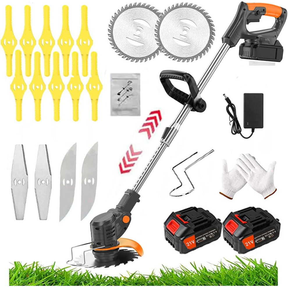 Metal Blade Strimmer Strimmer Cordless Strimmers Electric with Blade Grass Trimmer with Power Display 2*Lithium Battery & Quick Change Spare Blades