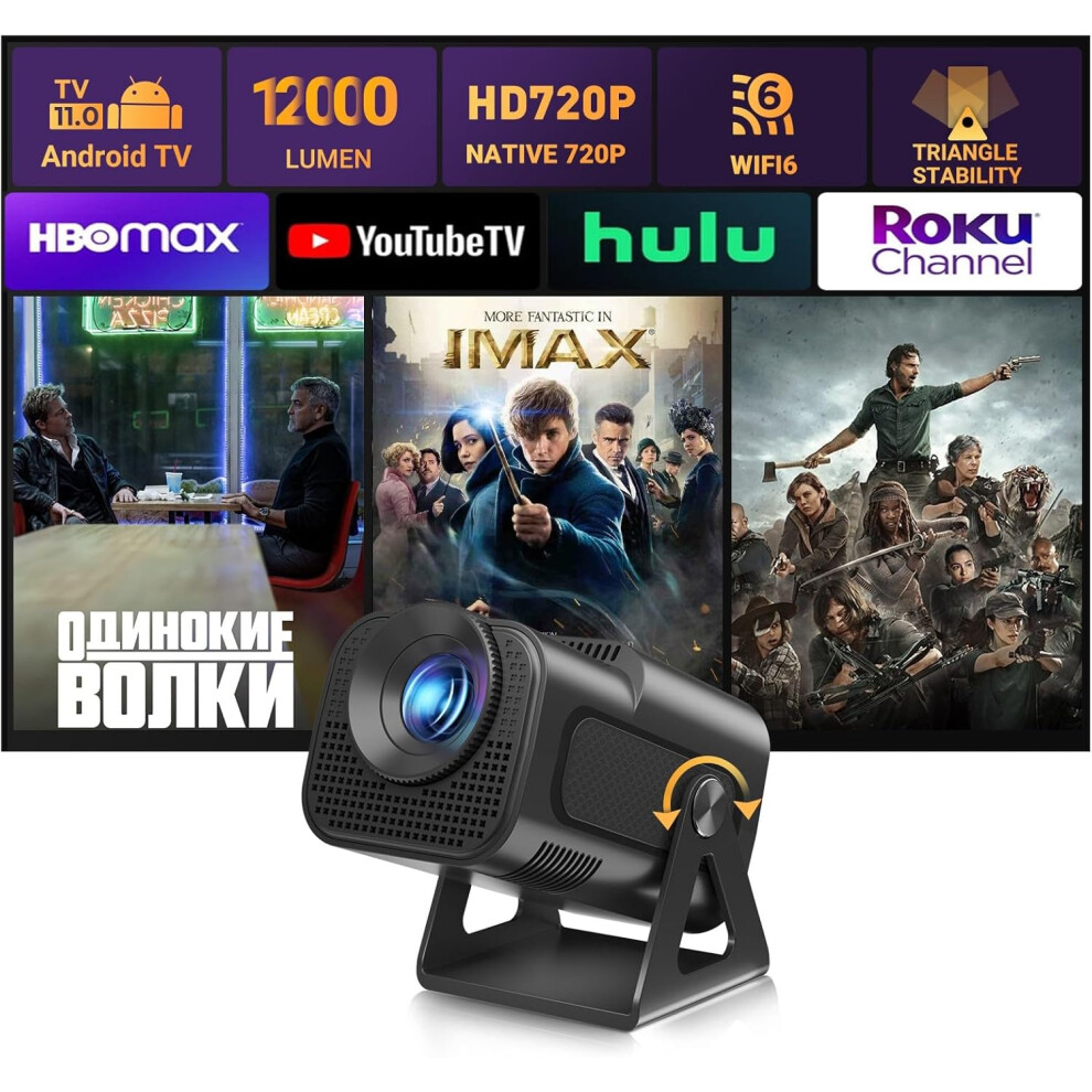 (Gimbal5 Mini - Hd Projector 12000Lumen) Mini Portable Projector Gimbal5 Mini Smart Android 11 Hd Projector Supports 1080P 4K Wifi6 Bt Home Theater V 4069794497874