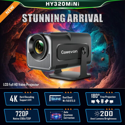 (Black) Mini Projector,HY320 Mini Portable Projector, 4K 200 ANSI Smart Projector with Android 11.0,Wifi 6 and Bluetooth 5, Auto Keystone Correction 1