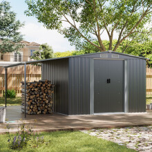 8x8ft Metal Garden Storage Shed Apex Roof Double Door with Sun Shade