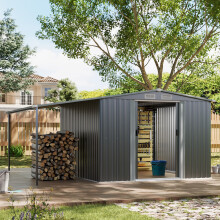 (8FT x 8FT) Metal Garden Shed Storage Shed House with Extended Roof