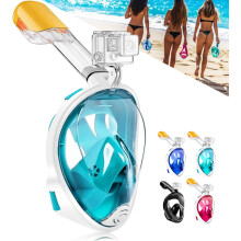 (For Kids) Full Face Snorkel Mask with Detachable Camera Mount - 180 Panoramic View, Anti-Fog and Anti-Leak Technology, Easy Breathing Design for Adults Kids