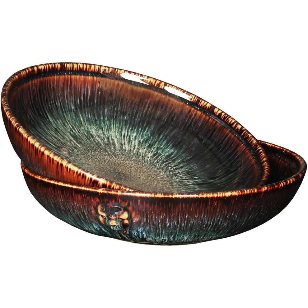 (22.2 Cm) Ceramic pasta bowl set of 2, salad bowl soup plate 1100 ml, deep plate/wide bowl