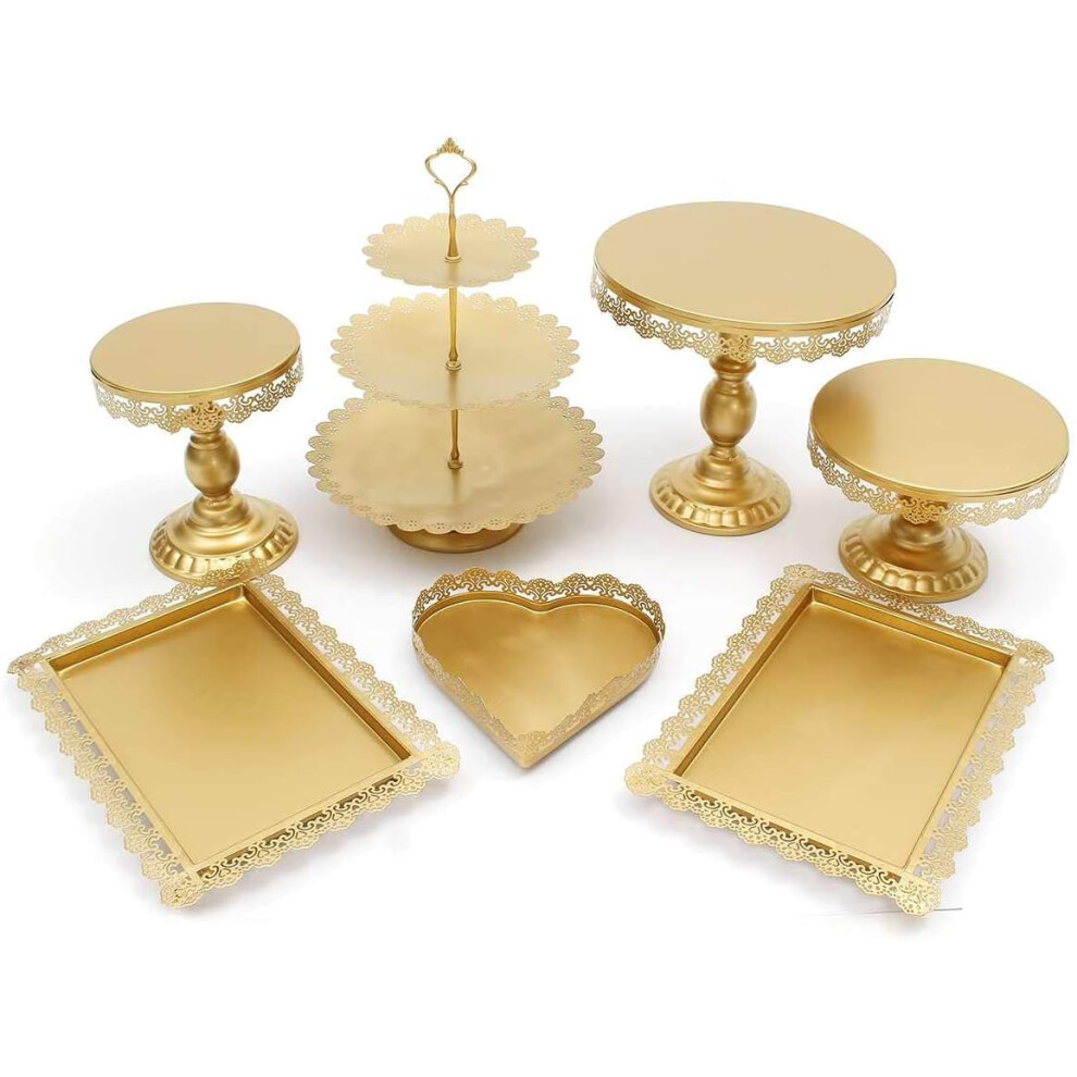 7 Pieces Cake Stand and Pastry Tray Metal Cupcake Stand Fruit Dessert Display Tray