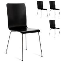 (Black, 4) Dining Chairs Chrome & Bentwood Cafe Style Madison