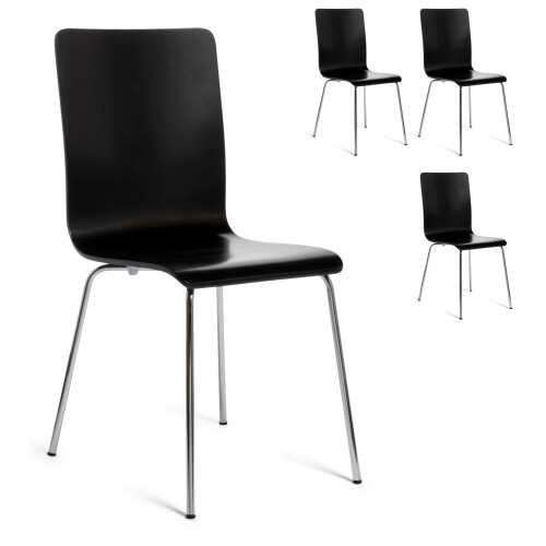 (Black, 4) Dining Chairs Chrome & Bentwood Cafe Style Madison
