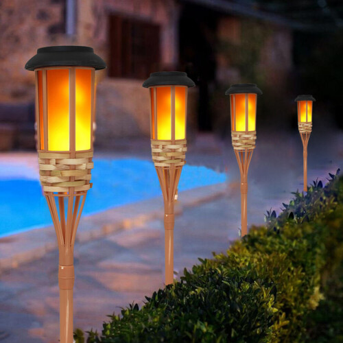 Bamboo Solar Flame Torch Lights, Waterproof Outdoor Lamp 2