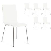 (White, 6) Dining Chairs Chrome & Bentwood Cafe Style Madison