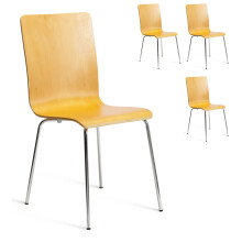 (Natural, 4) Dining Chairs Chrome & Bentwood Cafe Style Madison