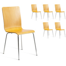 (Natural, 6) Dining Chairs Chrome & Bentwood Cafe Style Madison