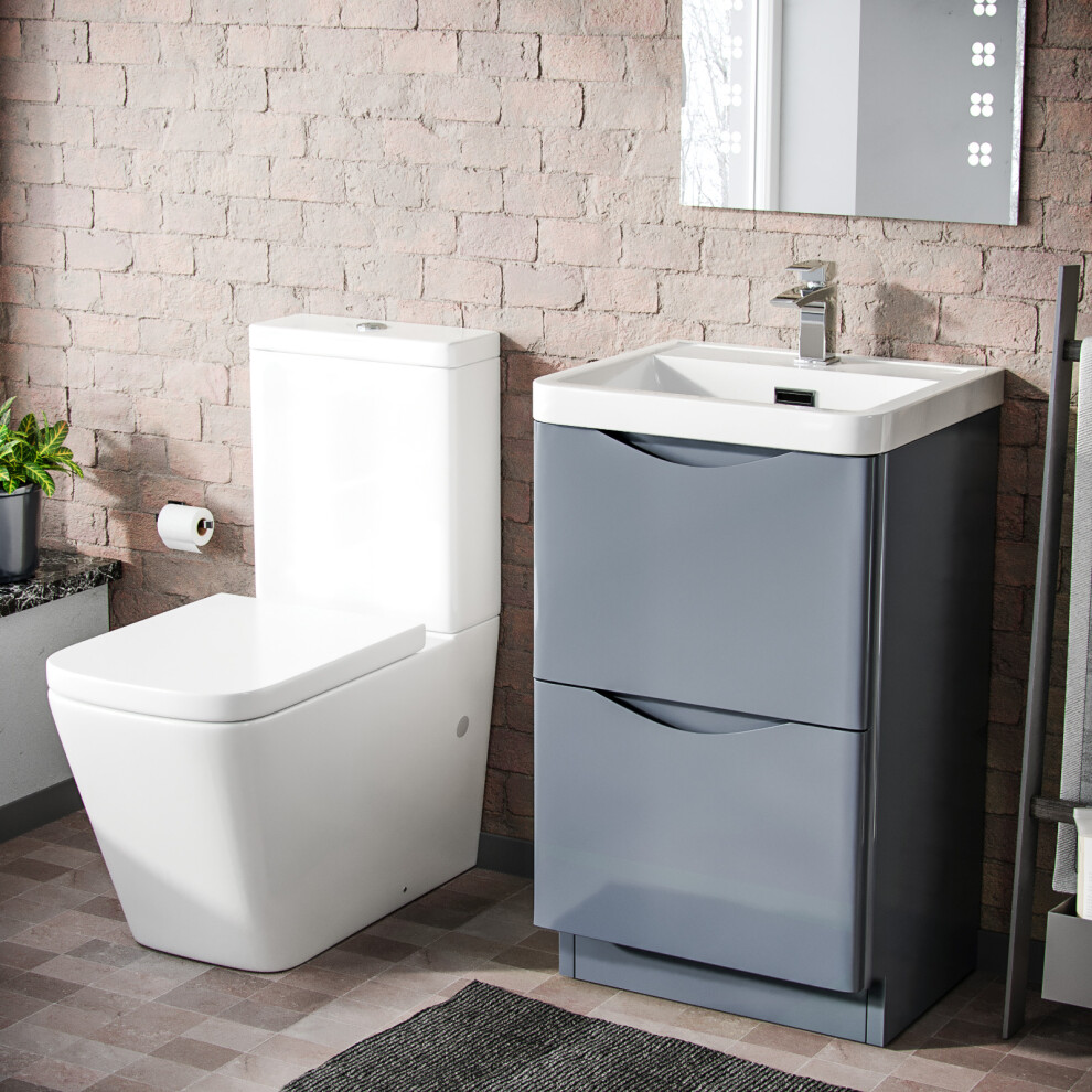 Merton Grey Freestanding Vanity Basin Unit Square Rimless Close Coupled Toilet