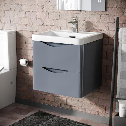 NES Home Nes Home Grey 500mm Wall Hung Basin Vanity Unit