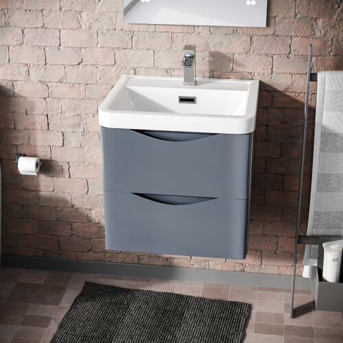 NES Home Nes Home Grey 500mm Wall Hung Basin Vanity Unit 1