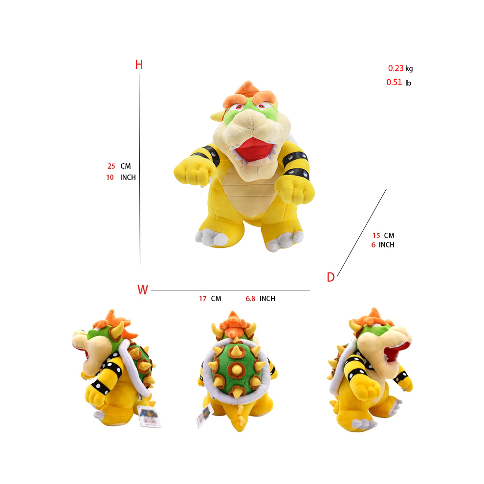 (bowser) Super Mario Bros Plush Doll Mario Luigi Yoshi Peac
