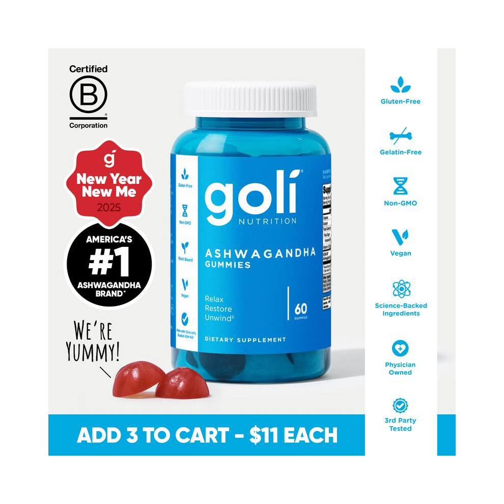 Goli Ashwagandha & Vitamin D Gummy - Mixed Berry, KSM-66, Vegan, Plant Based, Non-GMO, Gluten-Free & Gelatin Free