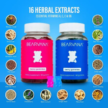 BEARVANA Gummies Combo Pack - Fitness Aid - Women's Support Supplement - Berry Flavor - Herbs & Multivitamins