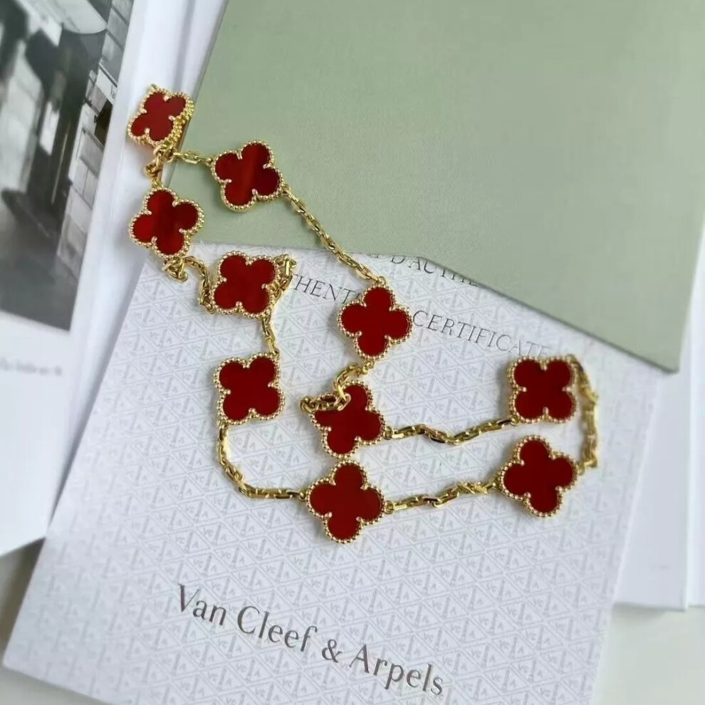 Van Cleef & Arpels Vintage Alhambra 10 Motifs 18K Gold Carnelian Long Necklace