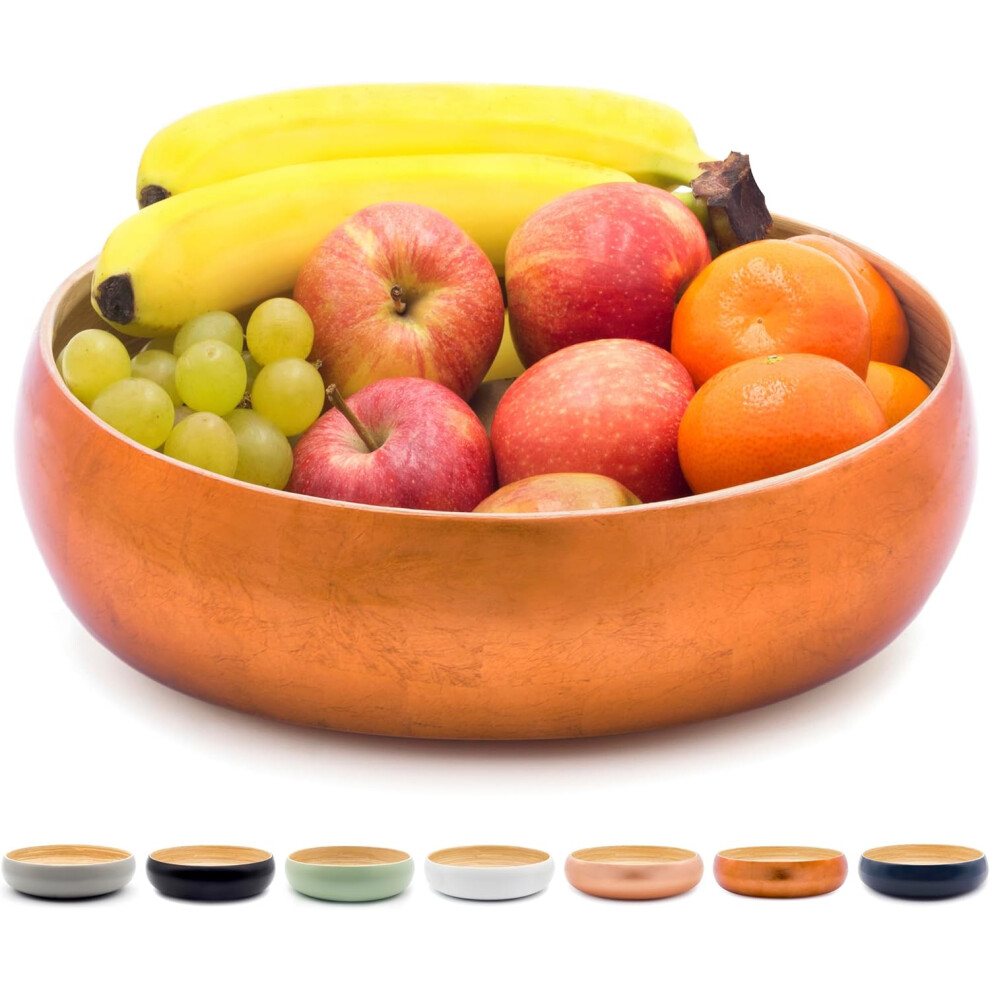 (Copper) Large Bamboo Fruit Bowl - 30cm, Copper Gold Leaf - Wooden Salad Serving Bowl - Fruit Basket for Kitchen or Bread Basket