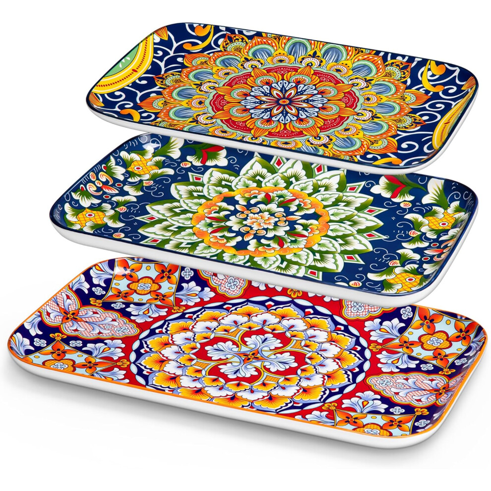 (Simi02) Serving Platter, 16/14/12 in Large Porcelain Serving Dishes, 3-Piece Rectangle Serving Plates, Easy-Clean Sushi Platters for Party