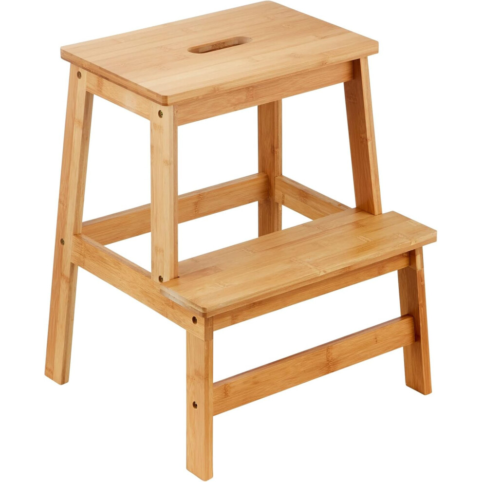 Natural Bamboo Wooden 2 Step Stool For Kids & Adults - Sturdy Foot stool