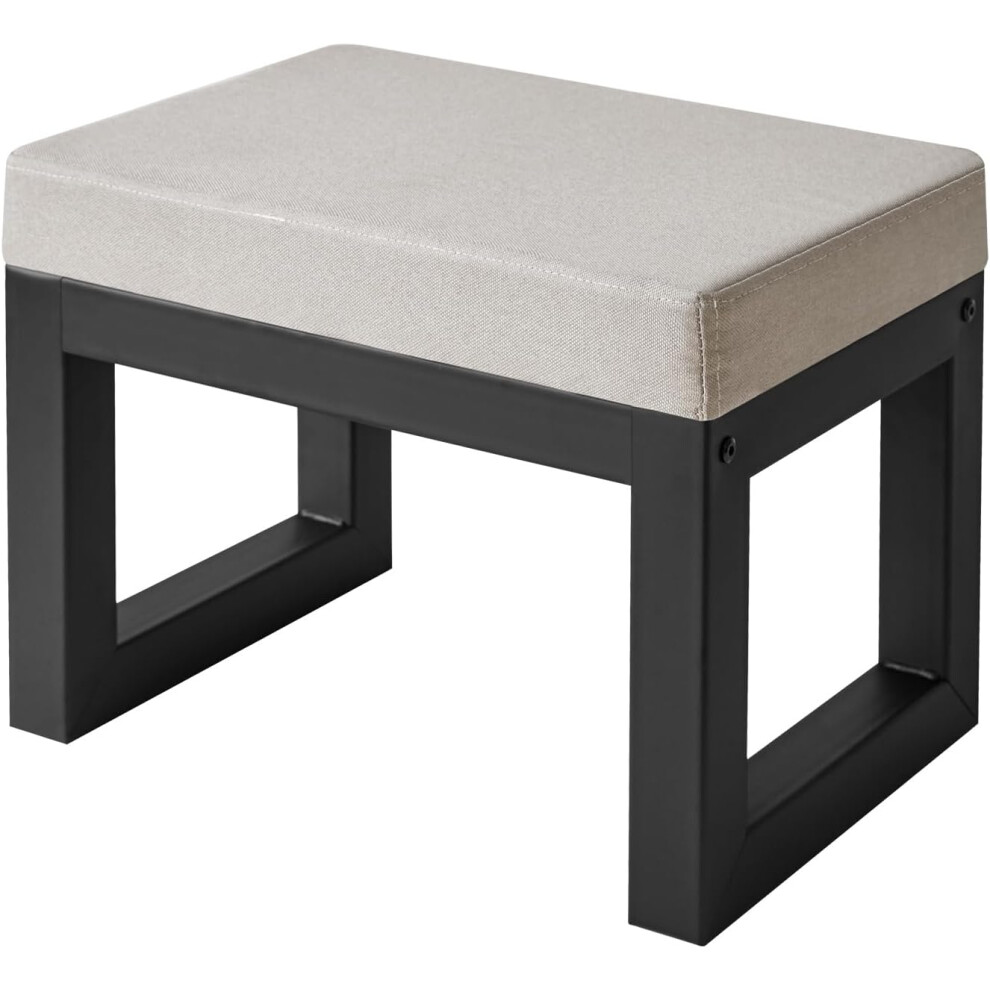 (Grey) Small Foot Stool with Padded Seat, Pouffe Stool Change Shoe Footrest
