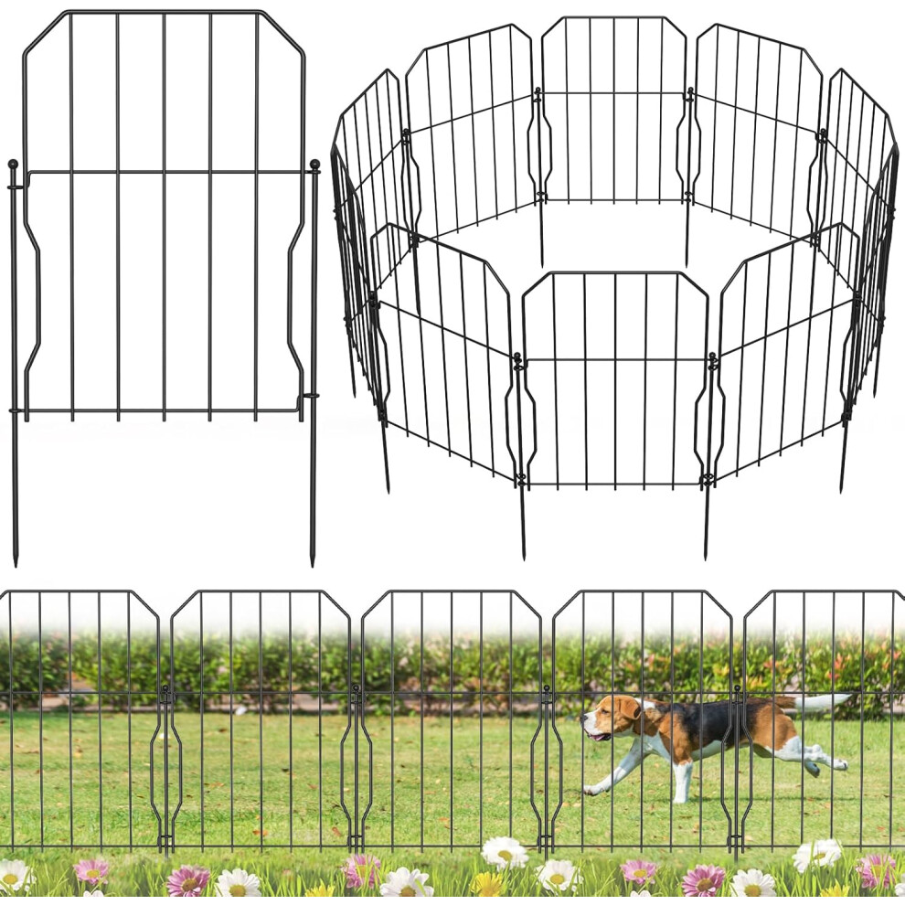 (D, 10) Decorative Fences 31CM(H)  41CM(H), 10 Pack Metal Garden Fence Rustroof Stable, Rectangular Garden Flower Bed and Animal Barrier