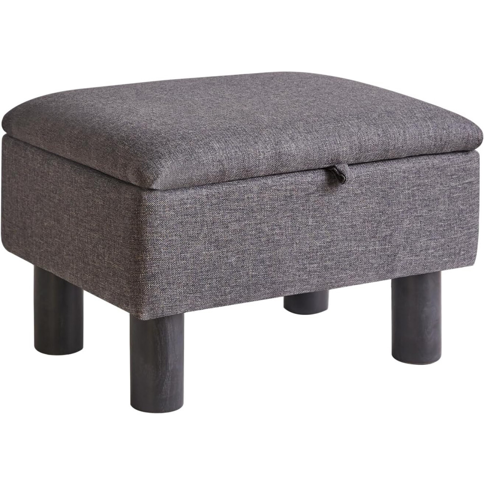 (Dark Grey) Small Pouffe Footstool with Storage, Linen Fabric Pouf with Wodden Legs, Change Shoes Stool for Living Room and Bedroom, Dark Grey, YD-JD1363