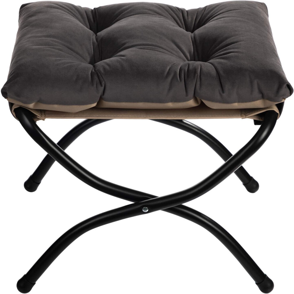 (Dark Grey) Footstool Foldable Footrest Stool with Metal Legs Small Ottoman Seat Modern Velvet Fabric, Dark Gray(47cm*36cm*36cm)