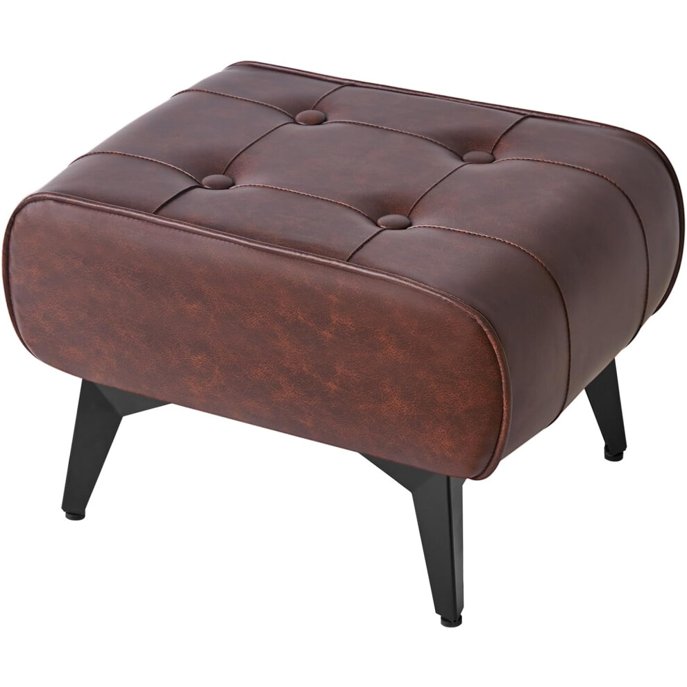 (Brown) Foot Stool with Metal Legs, Faux Leather Stool, Pouf Couch Stool, Modern Multifunctional Small Square Accent Small Table for Bedroom