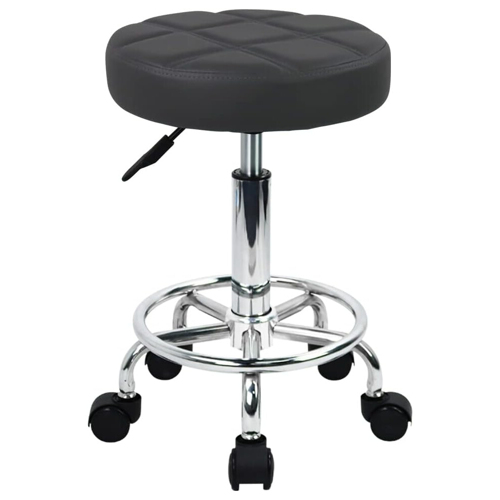 Leather Round Rolling Stool Swivel Height Adjustment Home Office Stool Drafting Lab Kitchen Massage Stools with wheels Office Chair (black)